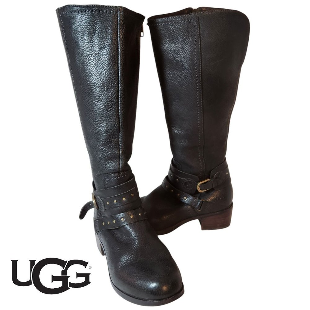 UGG Esplanade Black Pebbled Leather Knee High Boot Women's 6.5 M
